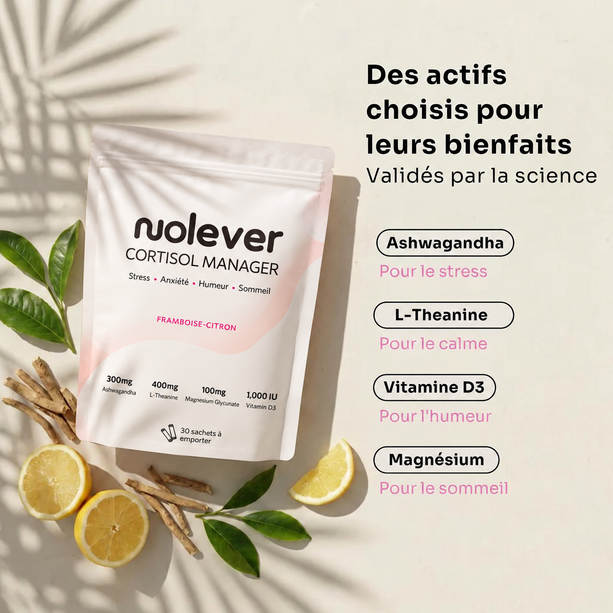 Paquet Nolever et présentation des quatre ingrédients