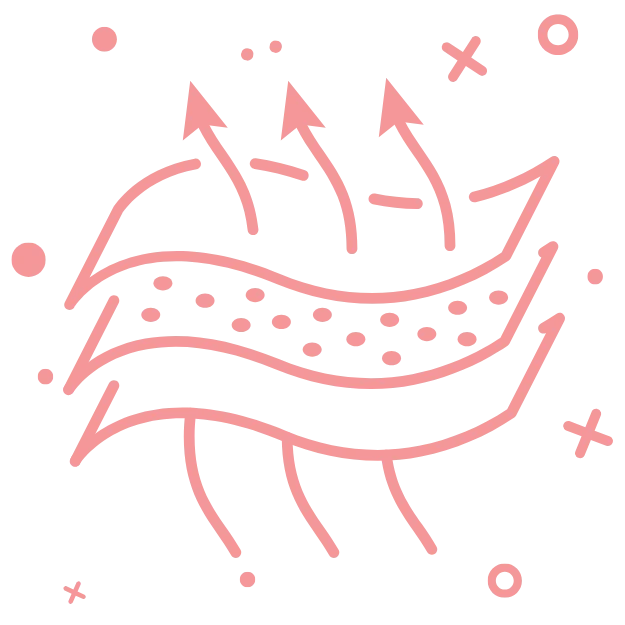 Illustration von Luft- und Feuchtigkeitszirkulation.