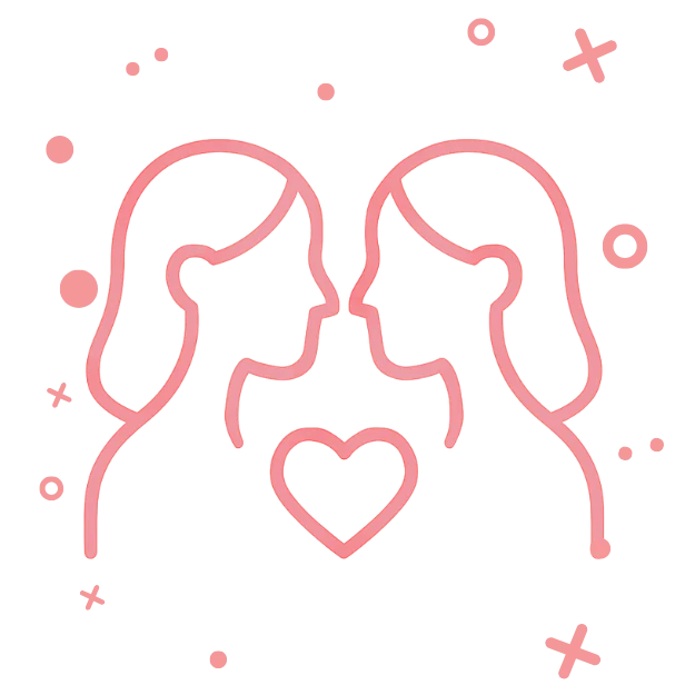 Illustration zweier Frauen mit einem Herz.